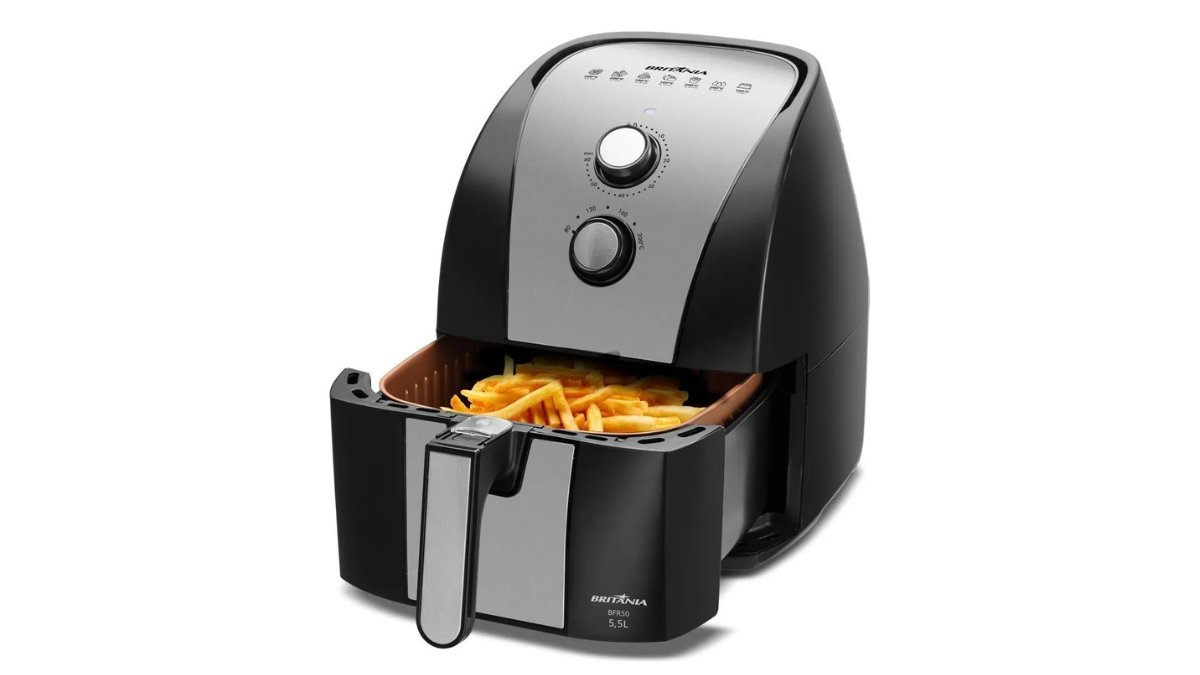 Britânia air fryer BFR51 5,5L antiaderente gold potência de 1500w cor preto